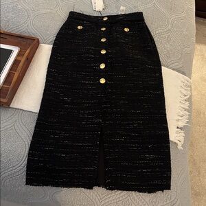 NWT Zara Black Pencil Skirt with Gold Buttons. Size M